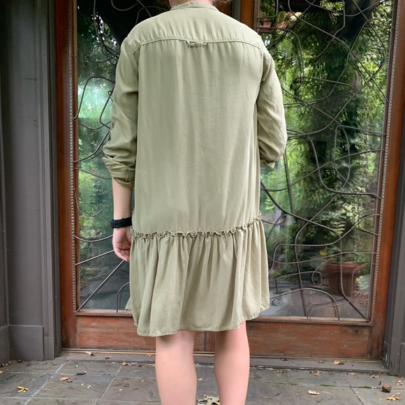 Zara Basic army green drop waist shift dress - Picture 2 of 4